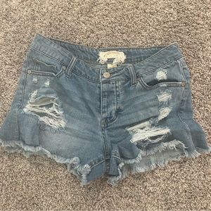 Distressed jean shorts
